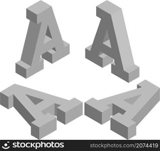 Isometric letter A. Template for creating logos, emblems, monograms. Black and white. 3D art symbol illustration