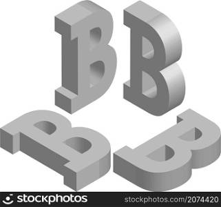 Isometric letter B. Template for creating logos, emblems, monograms. Black and white. 3D art symbol illustration