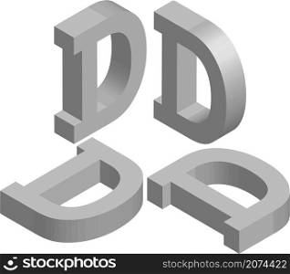 Isometric letter D. Template for creating logos, emblems, monograms. Black and white. 3D art symbol illustration