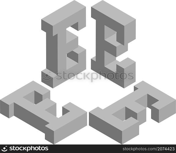 Isometric letter E. Template for creating logos, emblems, monograms. Black and white. 3D art symbol illustration