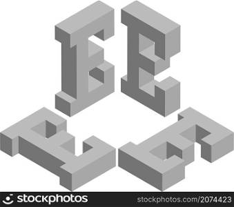Isometric letter E. Template for creating logos, emblems, monograms. Black and white. 3D art symbol illustration