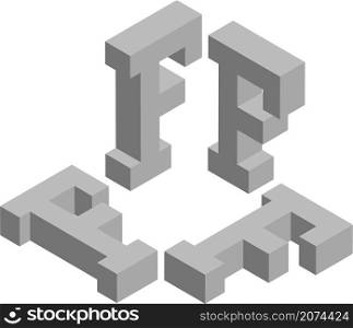 Isometric letter F. Template for creating logos, emblems, monograms. Black and white. 3D art symbol illustration