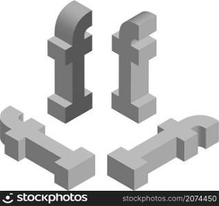 Isometric letter f. Template for creating logos, emblems, monograms. Black and white. 3D art symbol illustration
