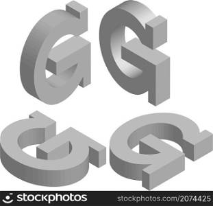 Isometric letter G. Template for creating logos, emblems, monograms. Black and white. 3D art symbol illustration