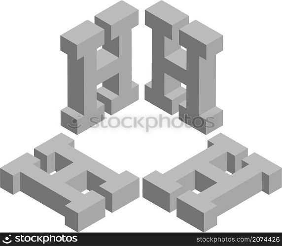 Isometric letter H. Template for creating logos, emblems, monograms. Black and white. 3D art symbol illustration