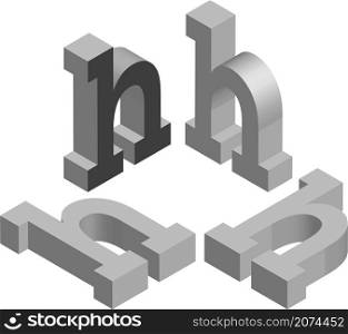Isometric letter h. Template for creating logos, emblems, monograms. Black and white. 3D art symbol illustration