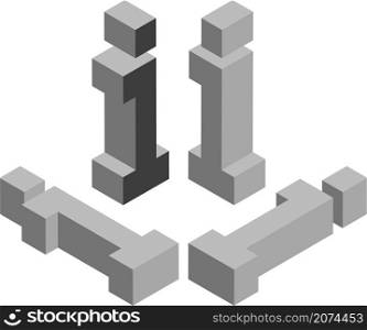 Isometric letter i. Template for creating logos, emblems, monograms. Black and white. 3D art symbol illustration