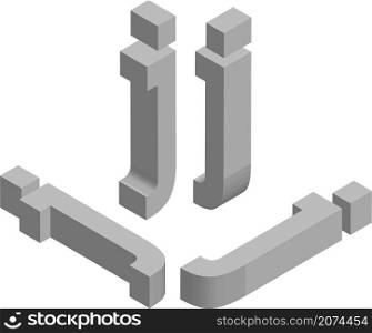 Isometric letter j. Template for creating logos, emblems, monograms. Black and white. 3D art symbol illustration