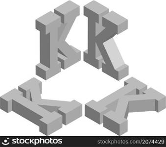 Isometric letter K. Template for creating logos, emblems, monograms. Black and white. 3D art symbol illustration