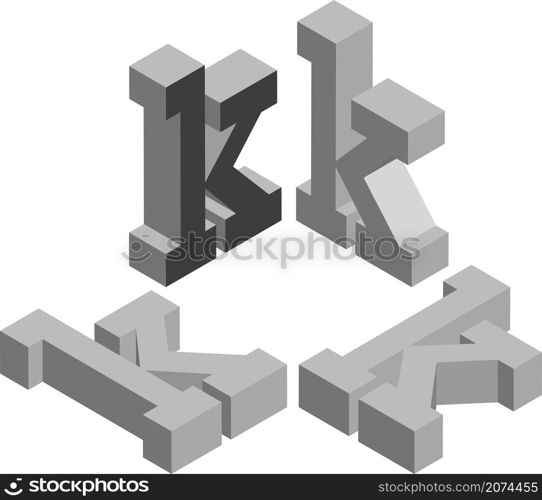 Isometric letter k. Template for creating logos, emblems, monograms. Black and white. 3D art symbol illustration