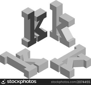 Isometric letter k. Template for creating logos, emblems, monograms. Black and white. 3D art symbol illustration