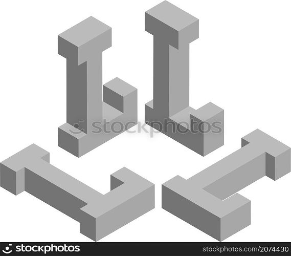 Isometric letter L. Template for creating logos, emblems, monograms. Black and white. 3D art symbol illustration