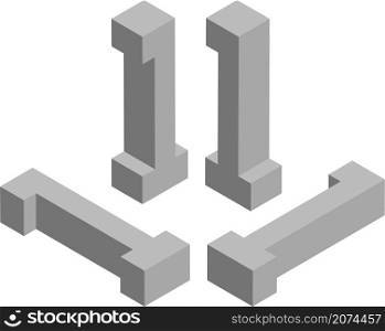 Isometric letter l. Template for creating logos, emblems, monograms. Black and white. 3D art symbol illustration