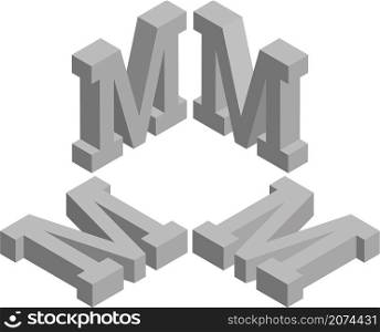 Isometric letter M. Template for creating logos, emblems, monograms. Black and white. 3D art symbol illustration