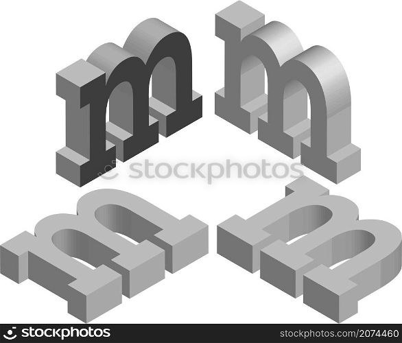 Isometric letter m. Template for creating logos, emblems, monograms. Black and white. 3D art symbol illustration