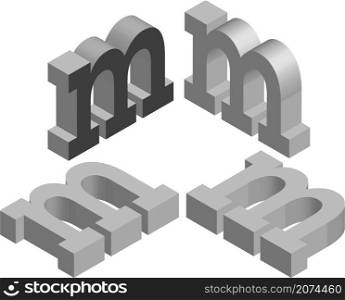 Isometric letter m. Template for creating logos, emblems, monograms. Black and white. 3D art symbol illustration