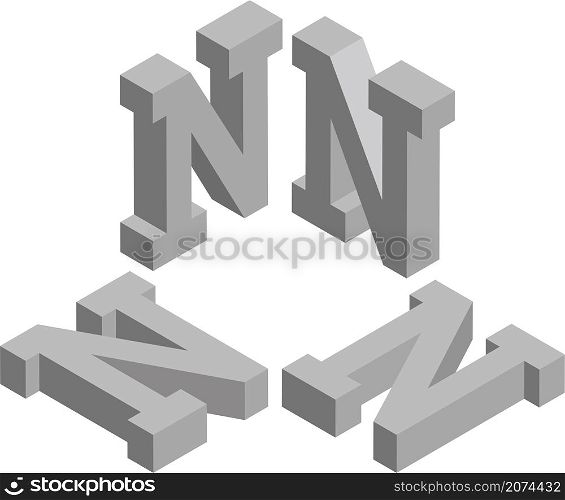 Isometric letter N. Template for creating logos, emblems, monograms. Black and white. 3D art symbol illustration