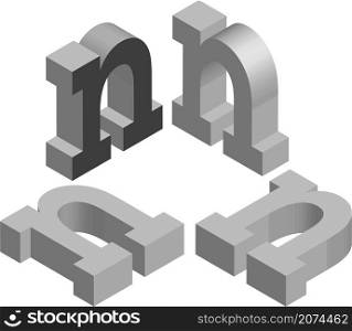 Isometric letter n. Template for creating logos, emblems, monograms. Black and white. 3D art symbol illustration