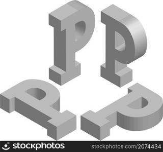 Isometric letter P. Template for creating logos, emblems, monograms. Black and white. 3D art symbol illustration
