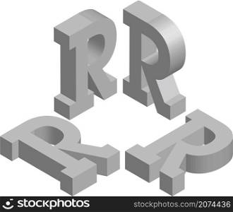 Isometric letter R. Template for creating logos, emblems, monograms. Black and white. 3D art symbol illustration