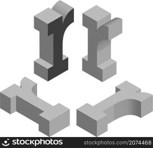 Isometric letter r. Template for creating logos, emblems, monograms. Black and white. 3D art symbol illustration