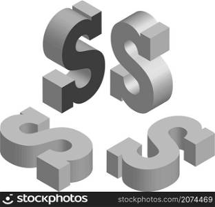 Isometric letter s. Template for creating logos, emblems, monograms. Black and white. 3D art symbol illustration
