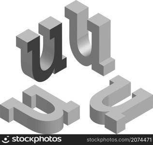 Isometric letter u. Template for creating logos, emblems, monograms. Black and white. 3D art symbol illustration