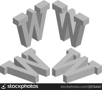 Isometric letter W. Template for creating logos, emblems, monograms. Black and white. 3D art symbol illustration