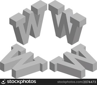 Isometric letter w. Template for creating logos, emblems, monograms. Black and white. 3D art symbol illustration