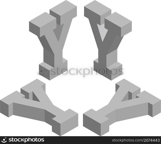 Isometric letter Y. Template for creating logos, emblems, monograms. Black and white. 3D art symbol illustration