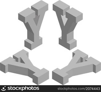Isometric letter Y. Template for creating logos, emblems, monograms. Black and white. 3D art symbol illustration