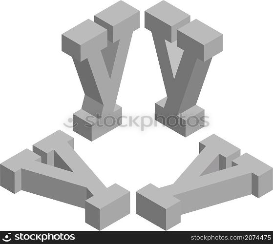 Isometric letter y. Template for creating logos, emblems, monograms. Black and white. 3D art symbol illustration