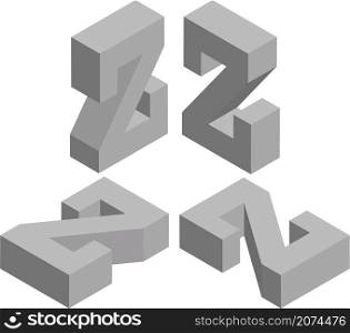 Isometric letter z. Template for creating logos, emblems, monograms. Black and white. 3D art symbol illustration