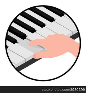 Isometric logo hands pianist. The man pressed the piano key.