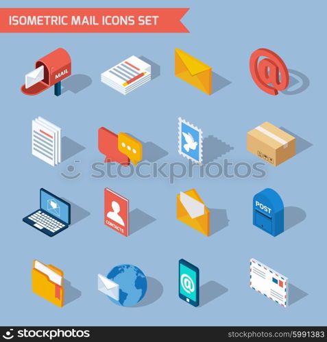 Isometric mail icons set with 3d mailbox email envelope isolated vector illustration. Isometric Mail Icons