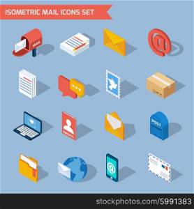 Isometric mail icons set with 3d mailbox email envelope isolated vector illustration. Isometric Mail Icons