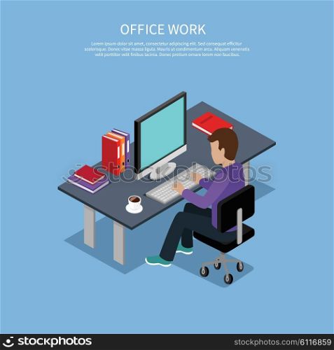 Isometric man office work interior design. 3D men in office room, business man, working men, office man, office boy, business interior, work man, professional working businessman