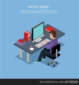 Isometric man office work interior design. 3D men in office room, business man, working men, office man, office boy, business interior, work man, professional working businessman