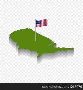 isometric map of America, USA country with flag, transparent background and shadow, vector flat illustration. isometric map of America, USA country with flag, transparent background and shadow, vector illustration