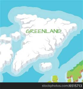 Isometric Map of Greenland Detailed Illustration.. Greenland map isolated. Isometric map of Greenland detailed vector illustration. 3D country concept for infographic. Located between the Arctic and Atlantic Oceans. Vector design illustration