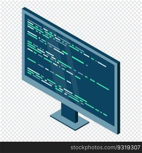 Isometric monitor. Computer monitor isometric desktop. Modern monitor. Vector illustration