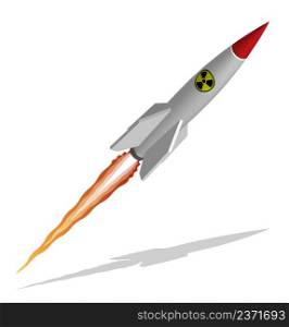 Isometric nuclear rocket. Danger of using atomic weapons of mass destruction. Realistic 3D vector isolated on white background