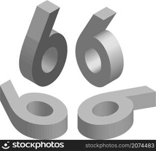 Isometric number 6. Template for creating logos, emblems, monograms. Black and white. 3D art symbol illustration