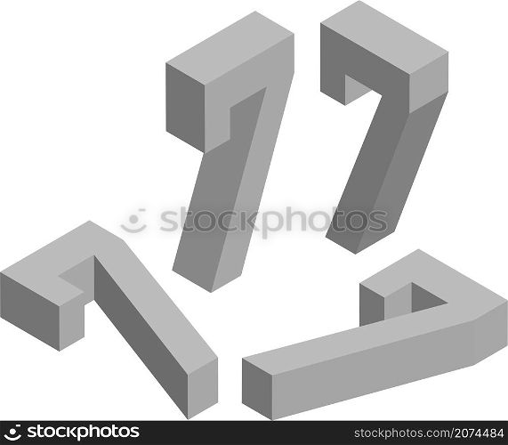 Isometric number 7. Template for creating logos, emblems, monograms. Black and white. 3D art symbol illustration