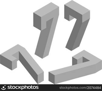 Isometric number 7. Template for creating logos, emblems, monograms. Black and white. 3D art symbol illustration