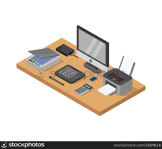 isometric office desk