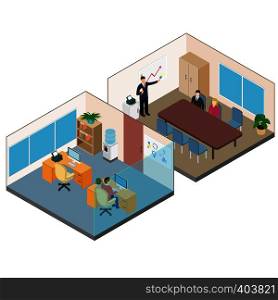 Isometric office interior. Operating room and a conference room. Isometric office interior