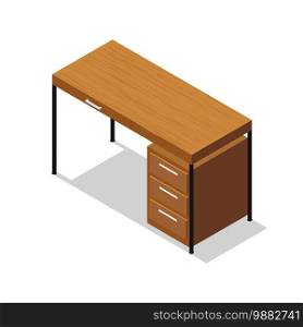 Isometric office table on white background.