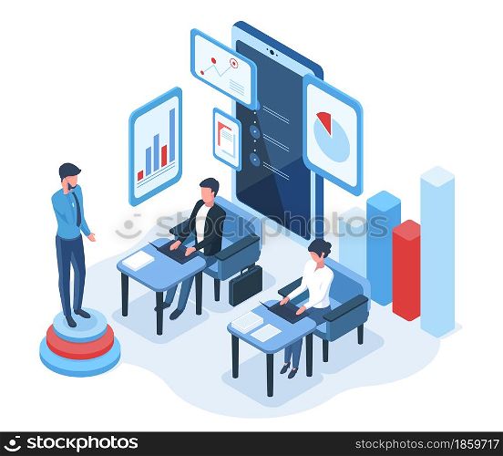 Isometric people and charts data analysis concept. Financial statistical analysis, calculation or budget audit vector illustration. Data analysis valuation.Financial business analytics and infographic. Isometric people and charts data analysis concept. Financial statistical analysis, calculation or budget audit vector illustration. Data analysis valuation