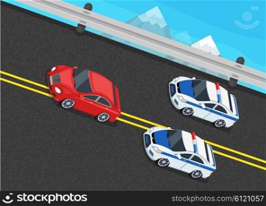 Isometric police fines car design flat isolated. 3D fine car, police officer traffic, policeman person fines, 3d transportation driver fines, fines transport, sheriff fines guy security and violation